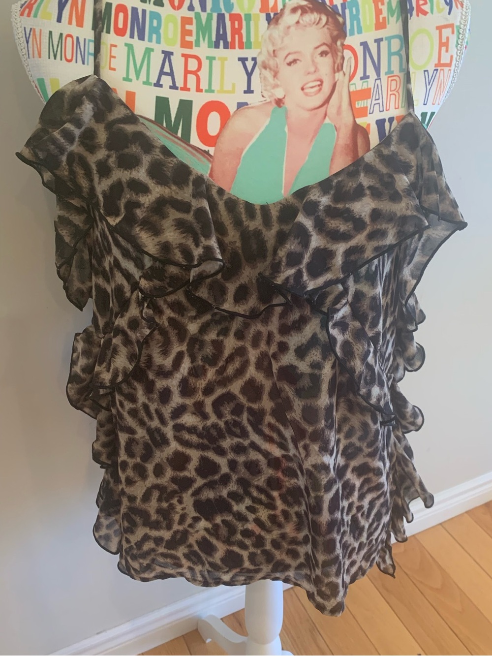 Suzy Shier Leopard Print Ruffle Sleeveless Top - Brown and Black